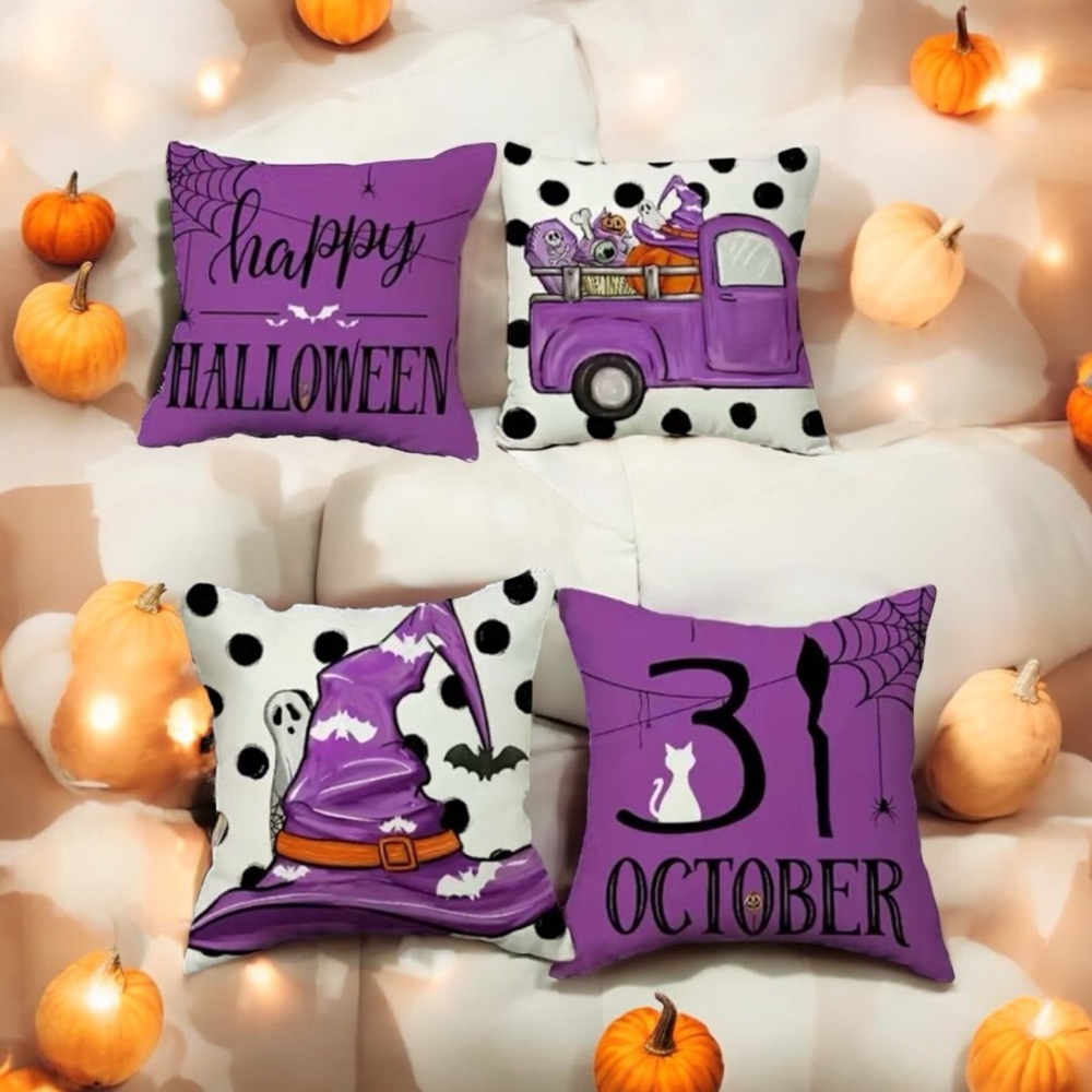 1pc Happy Halloween October 31‎ Print Throw Pillow Case, Black Cushion Cover For